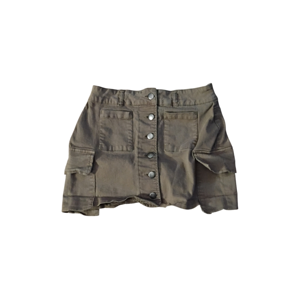 COPY - Tan green cargo button up short skirt